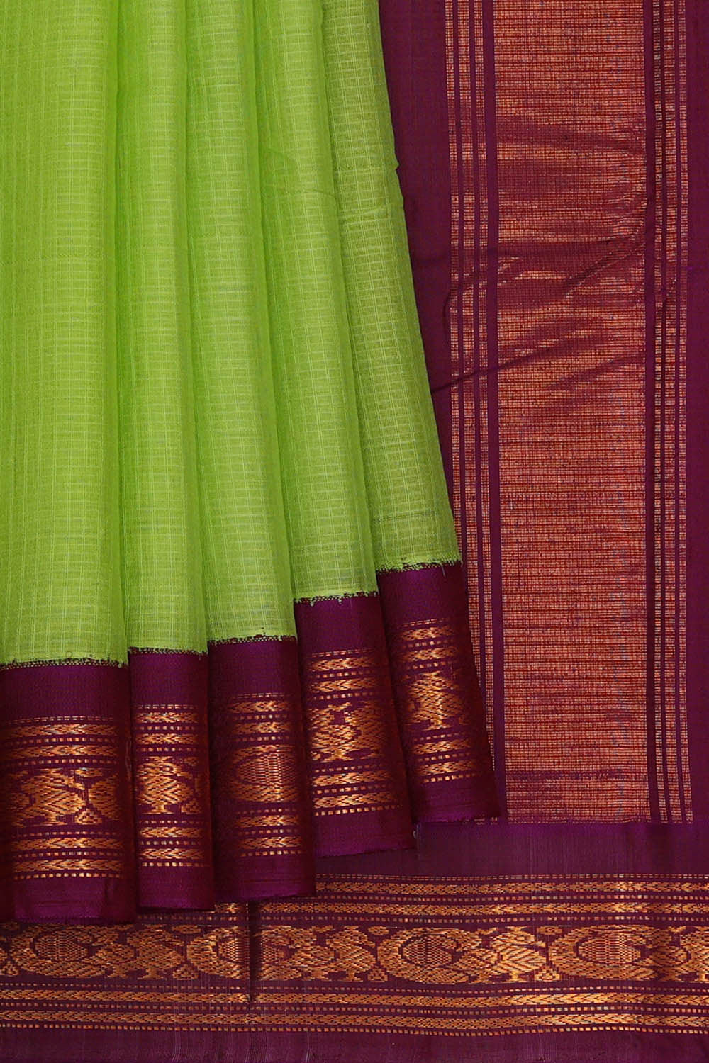 Image of Gadwal Cotton Parrot Green Saree